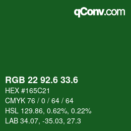 カラーコード: RGB 22 92.6 33.6 | qconv.com