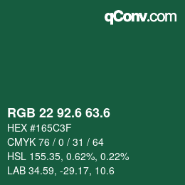 カラーコード: RGB 22 92.6 63.6 | qconv.com