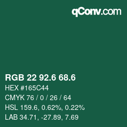 カラーコード: RGB 22 92.6 68.6 | qconv.com