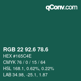 カラーコード: RGB 22 92.6 78.6 | qconv.com