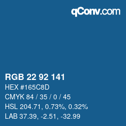 カラーコード: RGB 22 92 141 | qconv.com