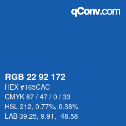 颜色代码: RGB 22 92 172 | qconv.com