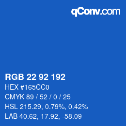 Color code: RGB 22 92 192 | qconv.com