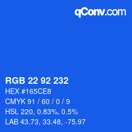 Color code: RGB 22 92 232 | qconv.com