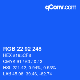 颜色代码: RGB 22 92 248 | qconv.com