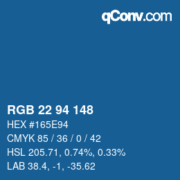 Color code: RGB 22 94 148 | qconv.com