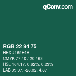 カラーコード: RGB 22 94 75 | qconv.com