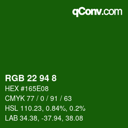 颜色代码: RGB 22 94 8 | qconv.com