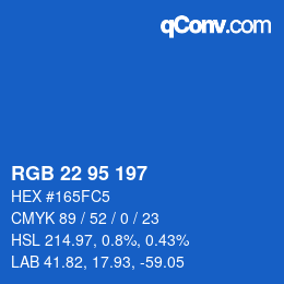 Color code: RGB 22 95 197 | qconv.com