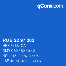 颜色代码: RGB 22 97 202 | qconv.com