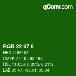Color code: RGB 22 97 8 | qconv.com
