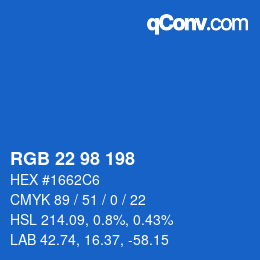 Color code: RGB 22 98 198 | qconv.com