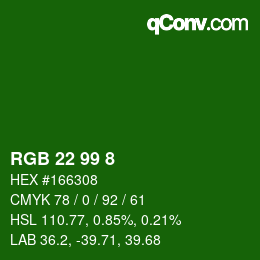 Color code: RGB 22 99 8 | qconv.com