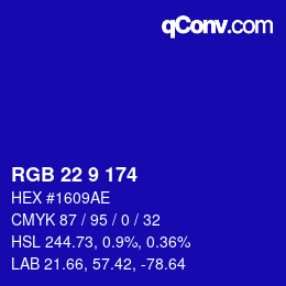 Color code: RGB 22 9 174 | qconv.com