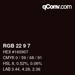 Color code: RGB 22 9 7 | qconv.com