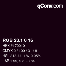 カラーコード: RGB 23.1 0 16 | qconv.com
