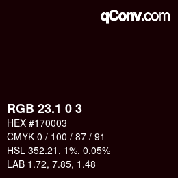 カラーコード: RGB 23.1 0 3 | qconv.com