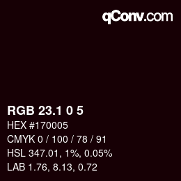 カラーコード: RGB 23.1 0 5 | qconv.com