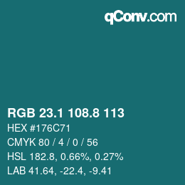 カラーコード: RGB 23.1 108.8 113 | qconv.com
