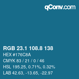 カラーコード: RGB 23.1 108.8 138 | qconv.com