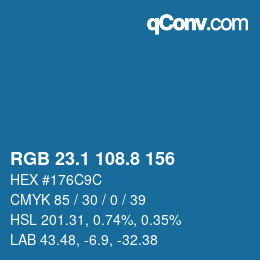 カラーコード: RGB 23.1 108.8 156 | qconv.com