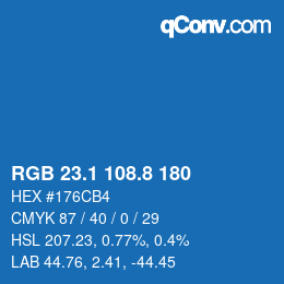 カラーコード: RGB 23.1 108.8 180 | qconv.com