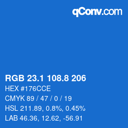 カラーコード: RGB 23.1 108.8 206 | qconv.com
