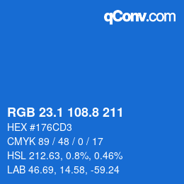 カラーコード: RGB 23.1 108.8 211 | qconv.com