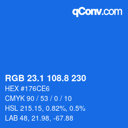 カラーコード: RGB 23.1 108.8 230 | qconv.com