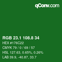 カラーコード: RGB 23.1 108.8 34 | qconv.com
