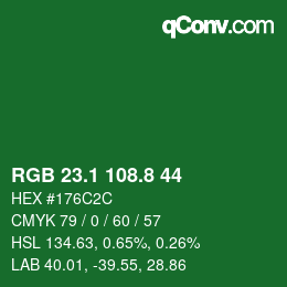 カラーコード: RGB 23.1 108.8 44 | qconv.com