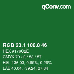 カラーコード: RGB 23.1 108.8 46 | qconv.com