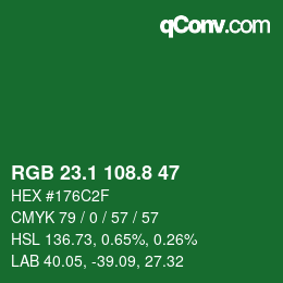 カラーコード: RGB 23.1 108.8 47 | qconv.com