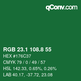 カラーコード: RGB 23.1 108.8 55 | qconv.com