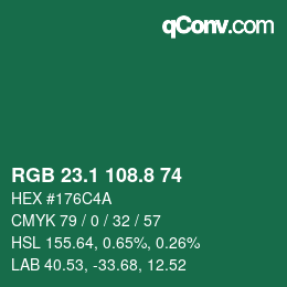 カラーコード: RGB 23.1 108.8 74 | qconv.com