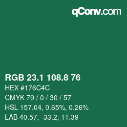 カラーコード: RGB 23.1 108.8 76 | qconv.com