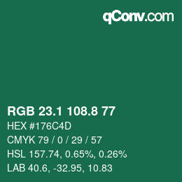 カラーコード: RGB 23.1 108.8 77 | qconv.com