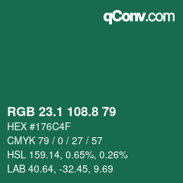 カラーコード: RGB 23.1 108.8 79 | qconv.com