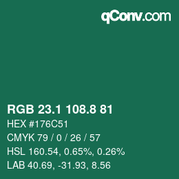 カラーコード: RGB 23.1 108.8 81 | qconv.com