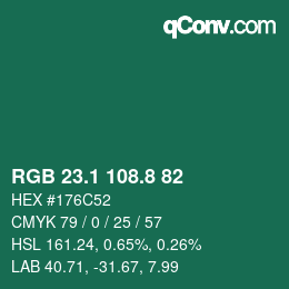 カラーコード: RGB 23.1 108.8 82 | qconv.com