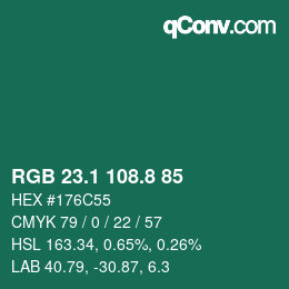 カラーコード: RGB 23.1 108.8 85 | qconv.com