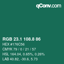 カラーコード: RGB 23.1 108.8 86 | qconv.com