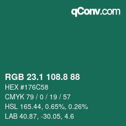 カラーコード: RGB 23.1 108.8 88 | qconv.com
