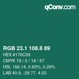カラーコード: RGB 23.1 108.8 89 | qconv.com