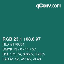 Color code: RGB 23.1 108.8 97 | qconv.com