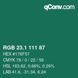 カラーコード: RGB 23.1 111 87 | qconv.com