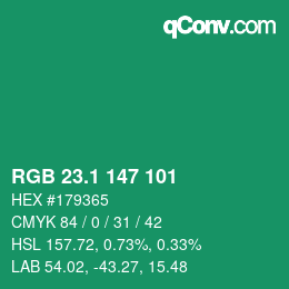 カラーコード: RGB 23.1 147 101 | qconv.com