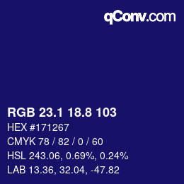 カラーコード: RGB 23.1 18.8 103 | qconv.com