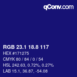 カラーコード: RGB 23.1 18.8 117 | qconv.com