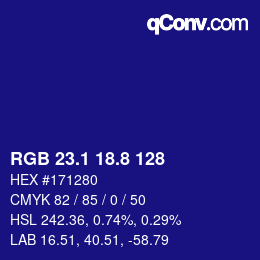 カラーコード: RGB 23.1 18.8 128 | qconv.com